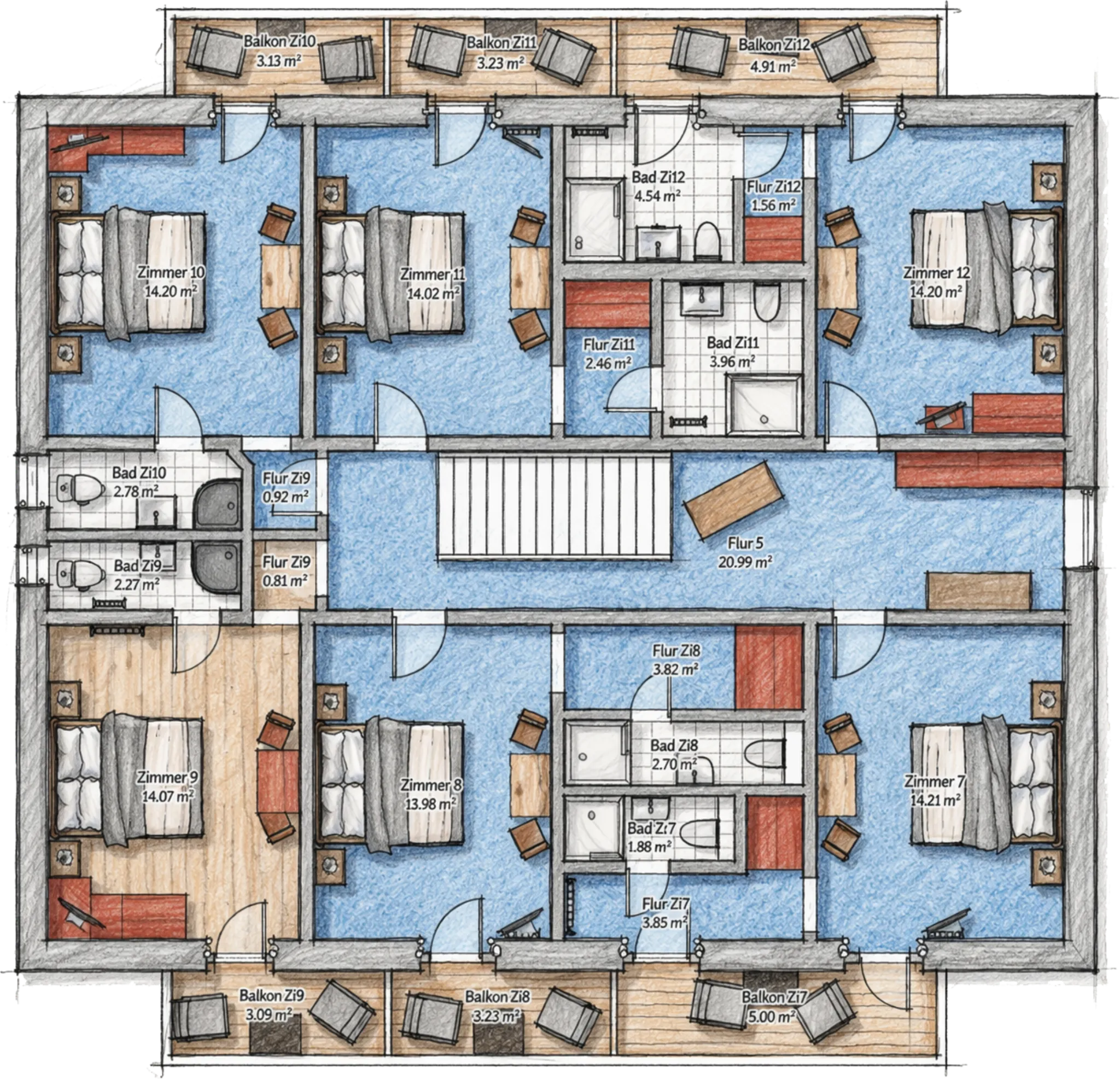 Grundriss 2. Obergeschoss farbig